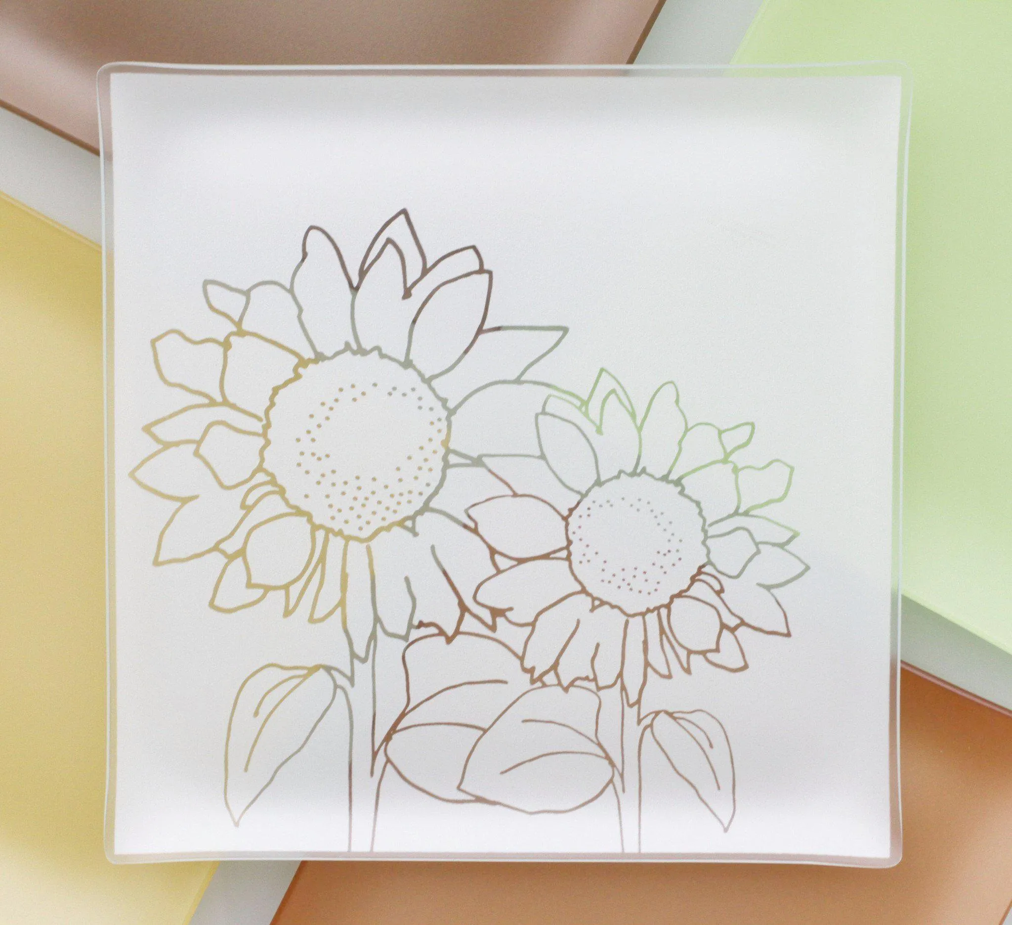 13" Recycled Etched Glass Sunflower Plate  - Benefits POWER- Developing Women Leaders, Made in USA