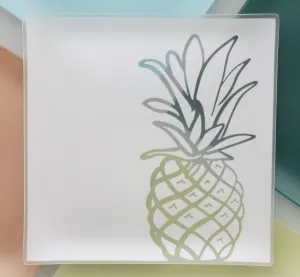 13" Recycled Glass Etched Pineapple Plate- 15% is donated to Family House
