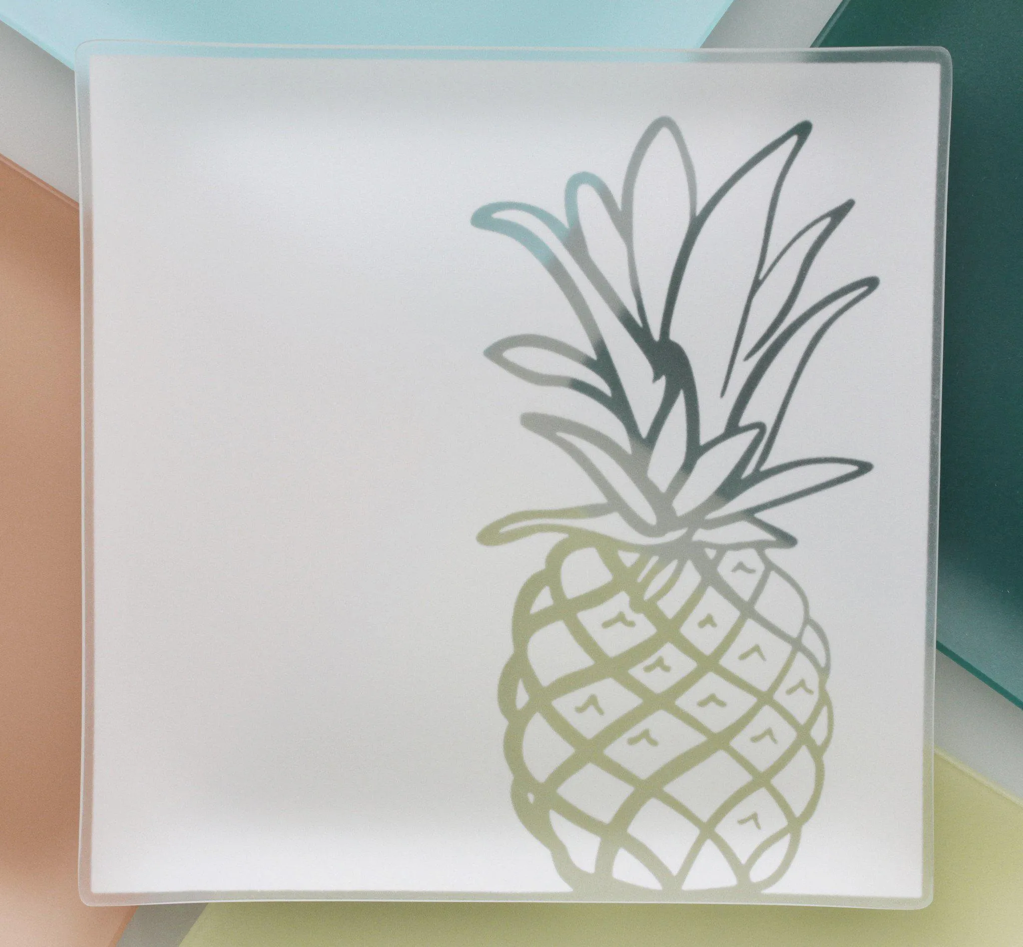13" Recycled Glass Etched Pineapple Plate- 15% is donated to Family House