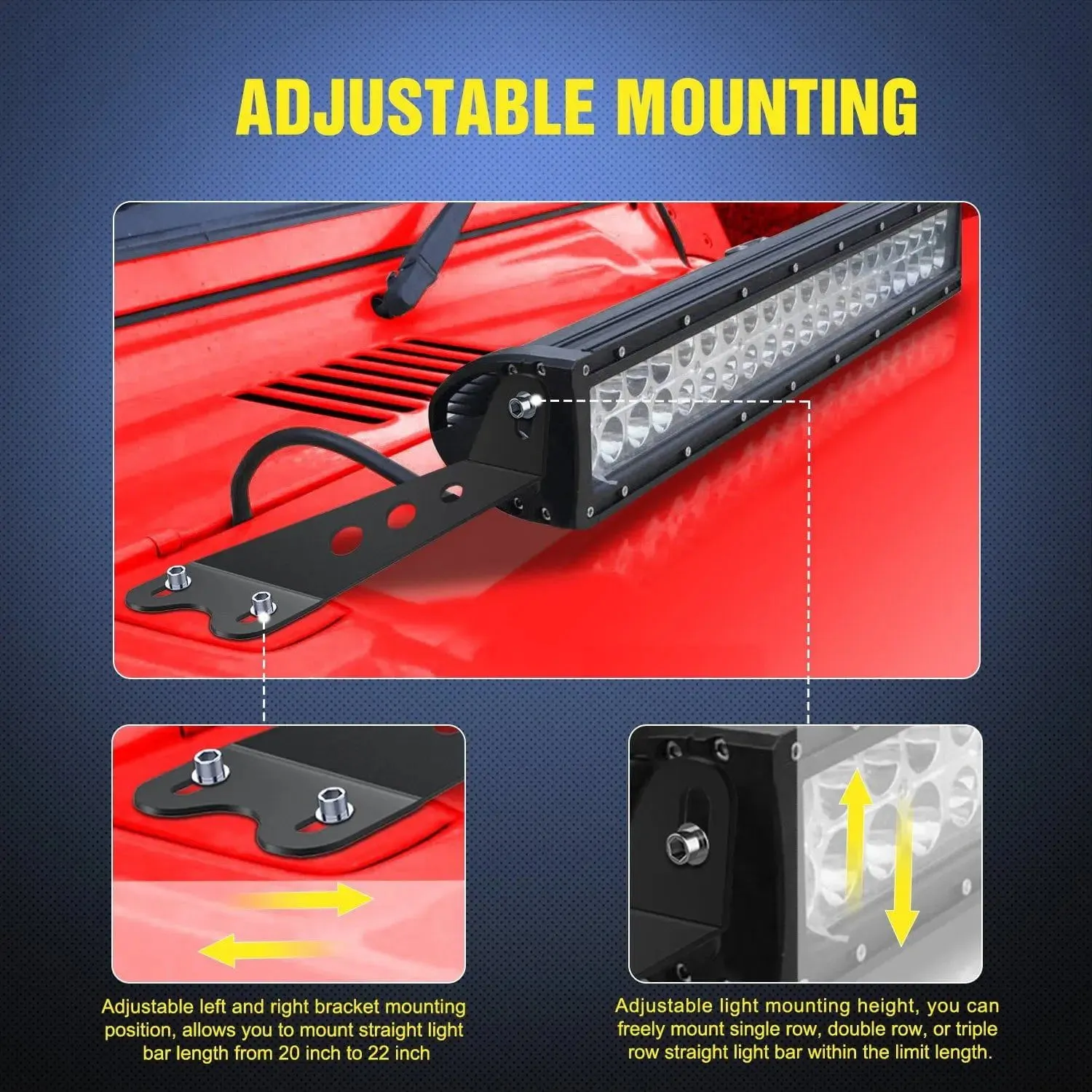 20 Inch Light Bar Hood Mounts For Jeep Wrangler JK 2007-2017