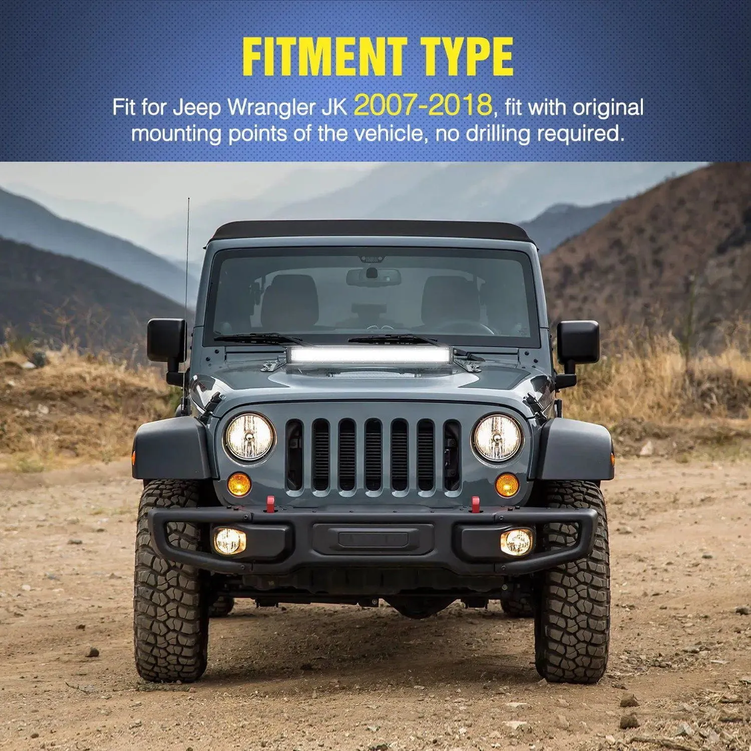 20 Inch Light Bar Hood Mounts For Jeep Wrangler JK 2007-2017