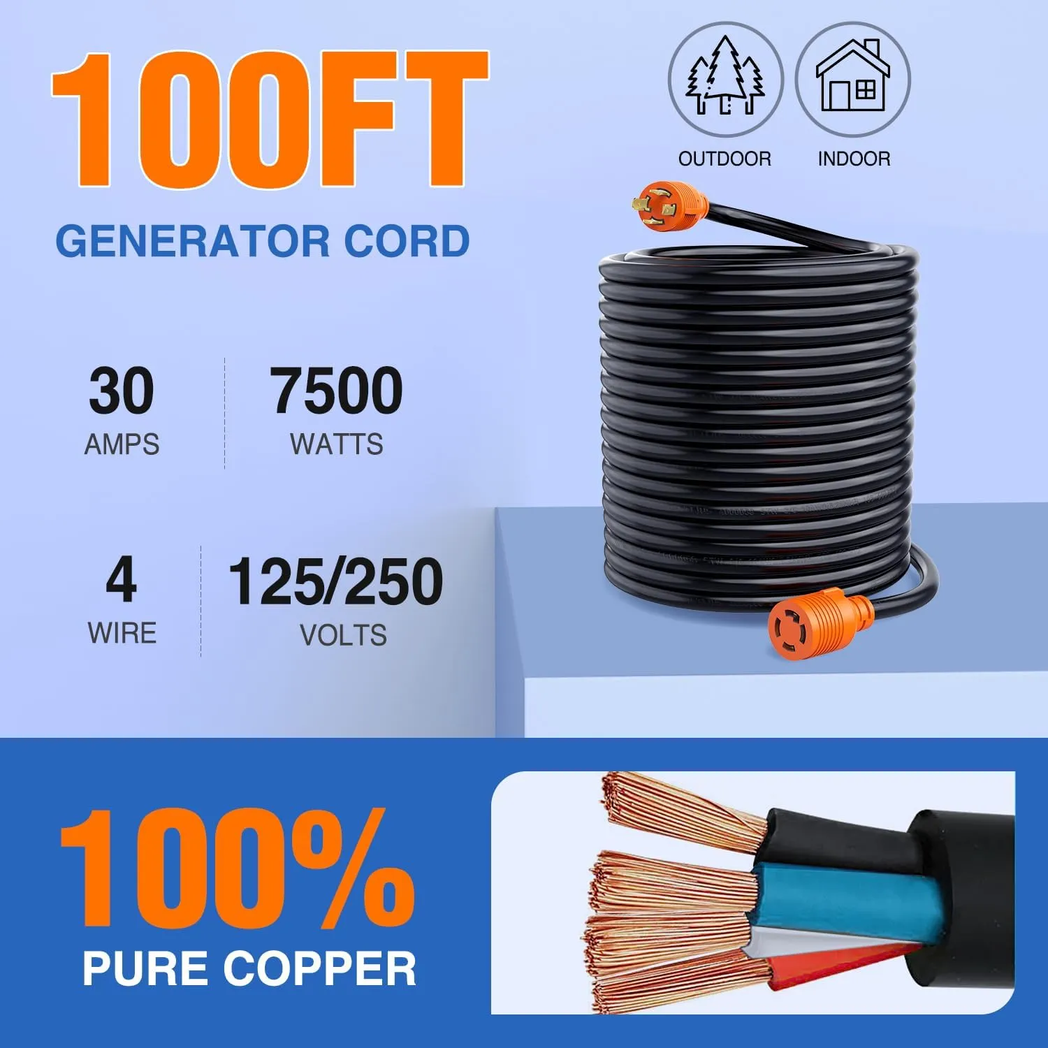 30Amp 100FT Generator Extension Cord Drag Tool