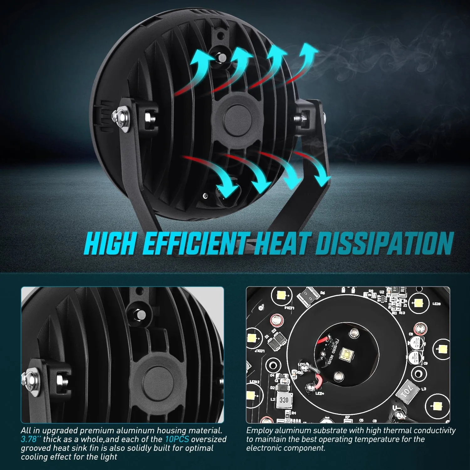 7Inch 100W Round Offroad Light Hyper Spot Beam Work Light (Pair) | 14 AWG DT Connector Wiring Harness Kit