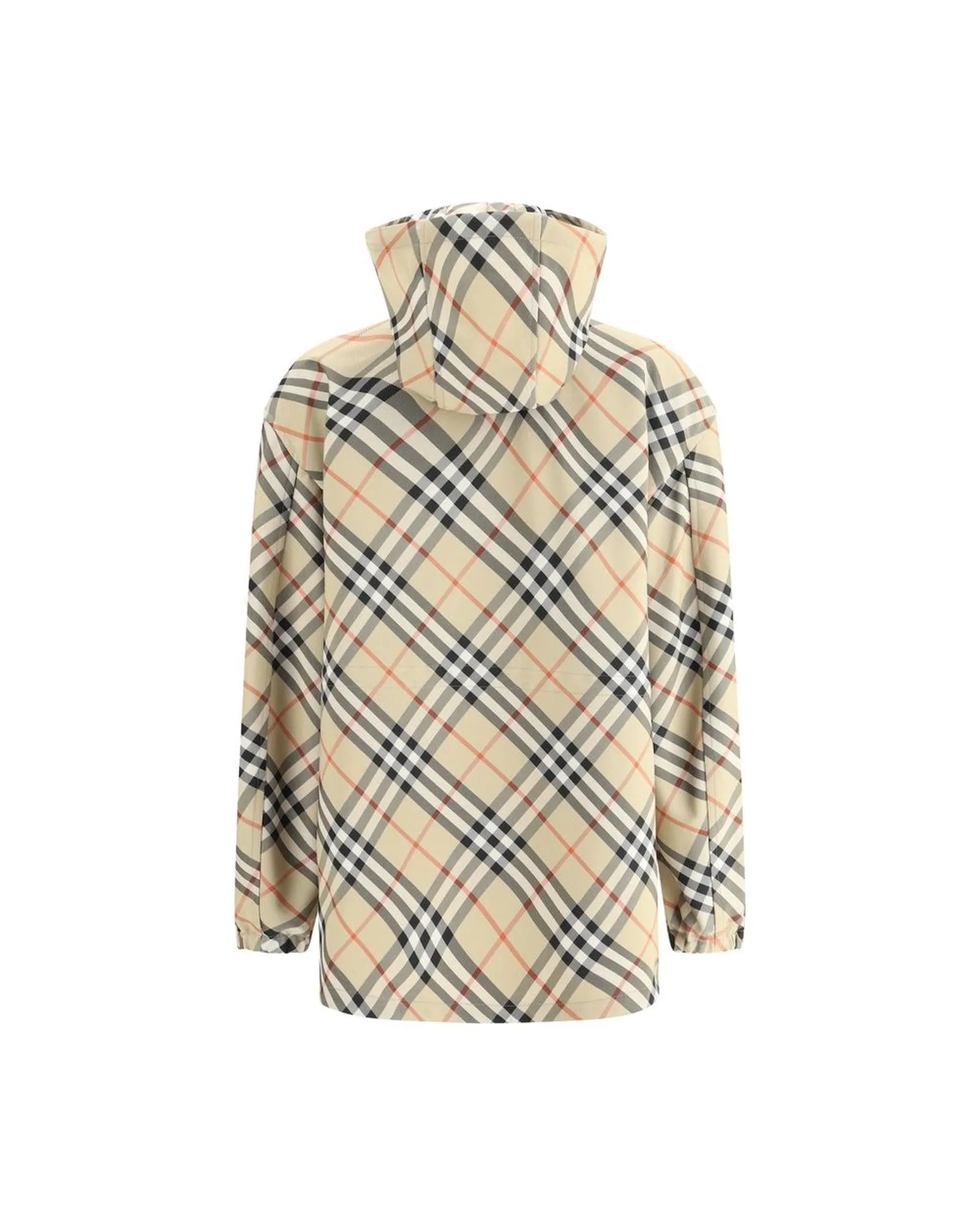 Burberry High Collar Jacket with Adjustable Drawstring Hood and Archive Check Pattern