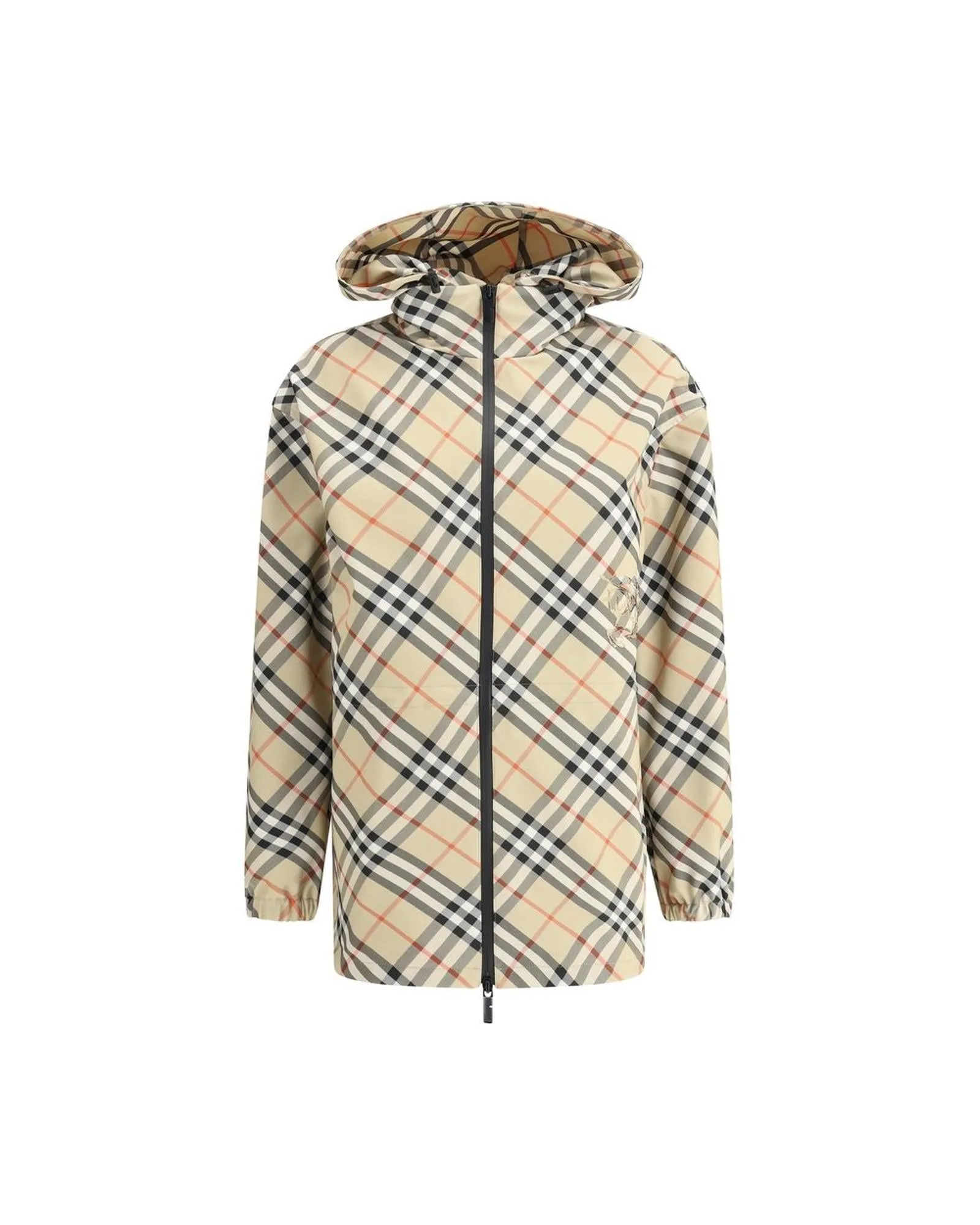 Burberry High Collar Jacket with Adjustable Drawstring Hood and Archive Check Pattern