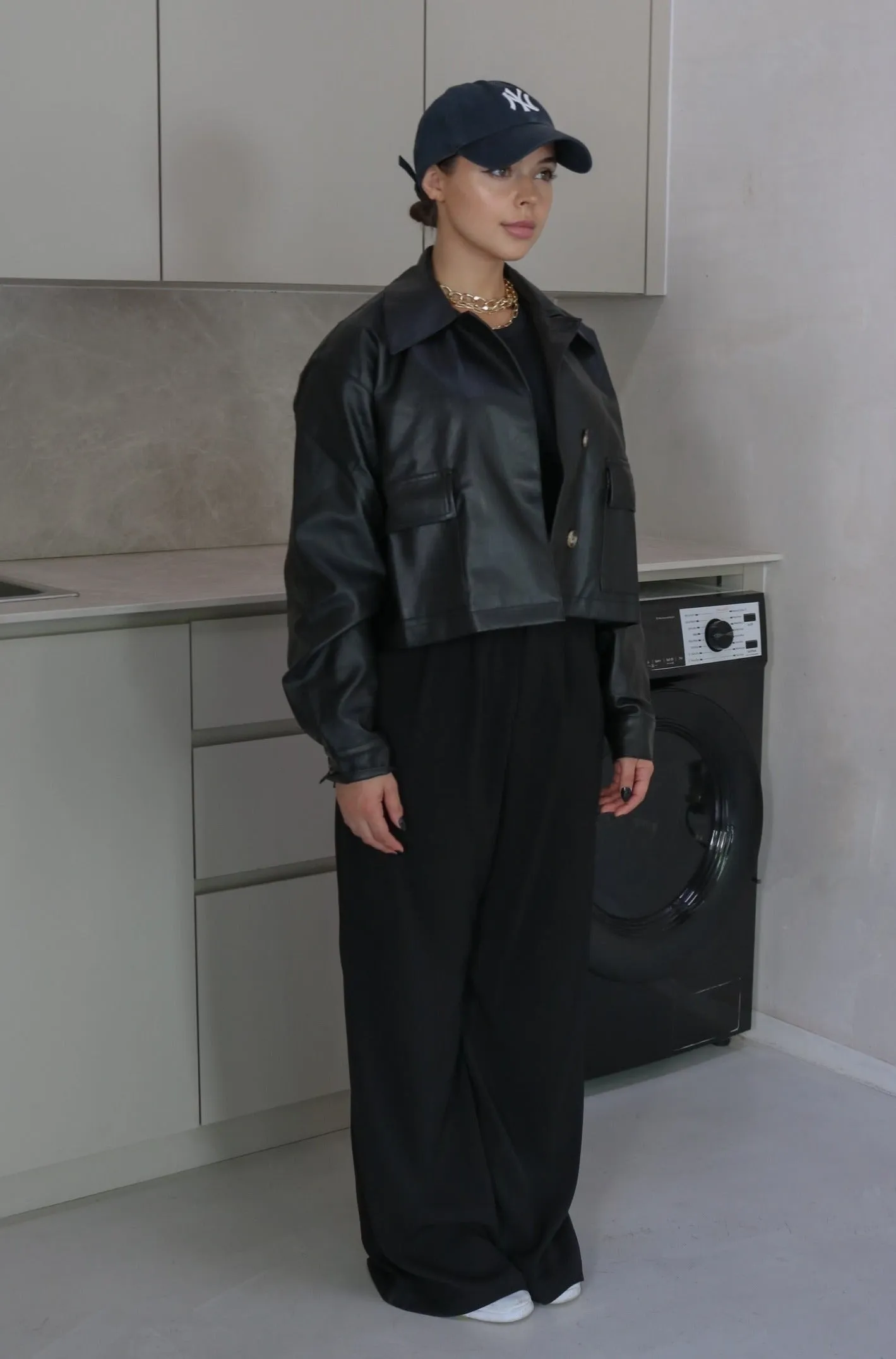 'Carter' Collared Faux Leather Jacket in Black