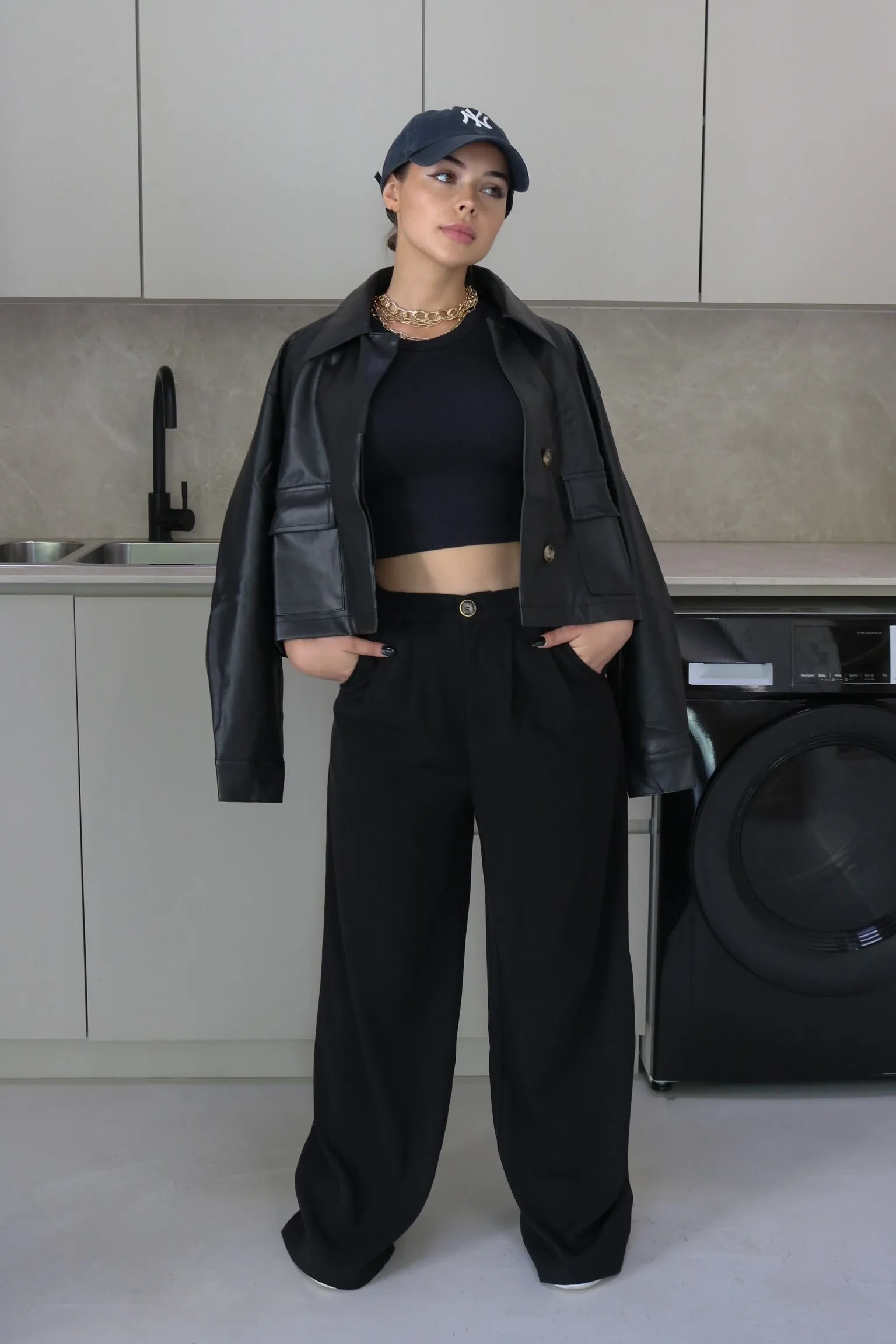 'Carter' Collared Faux Leather Jacket in Black