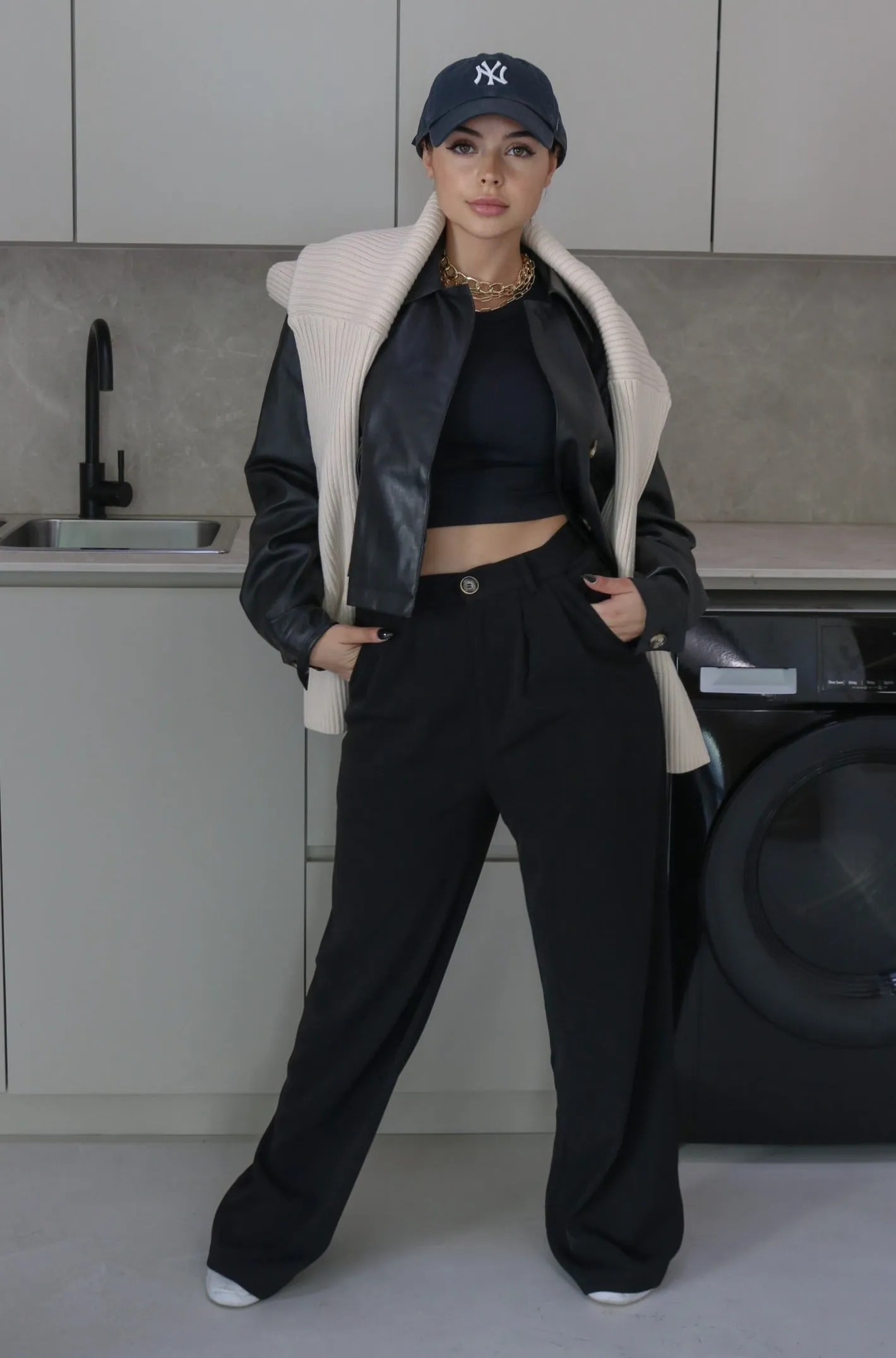 'Carter' Collared Faux Leather Jacket in Black
