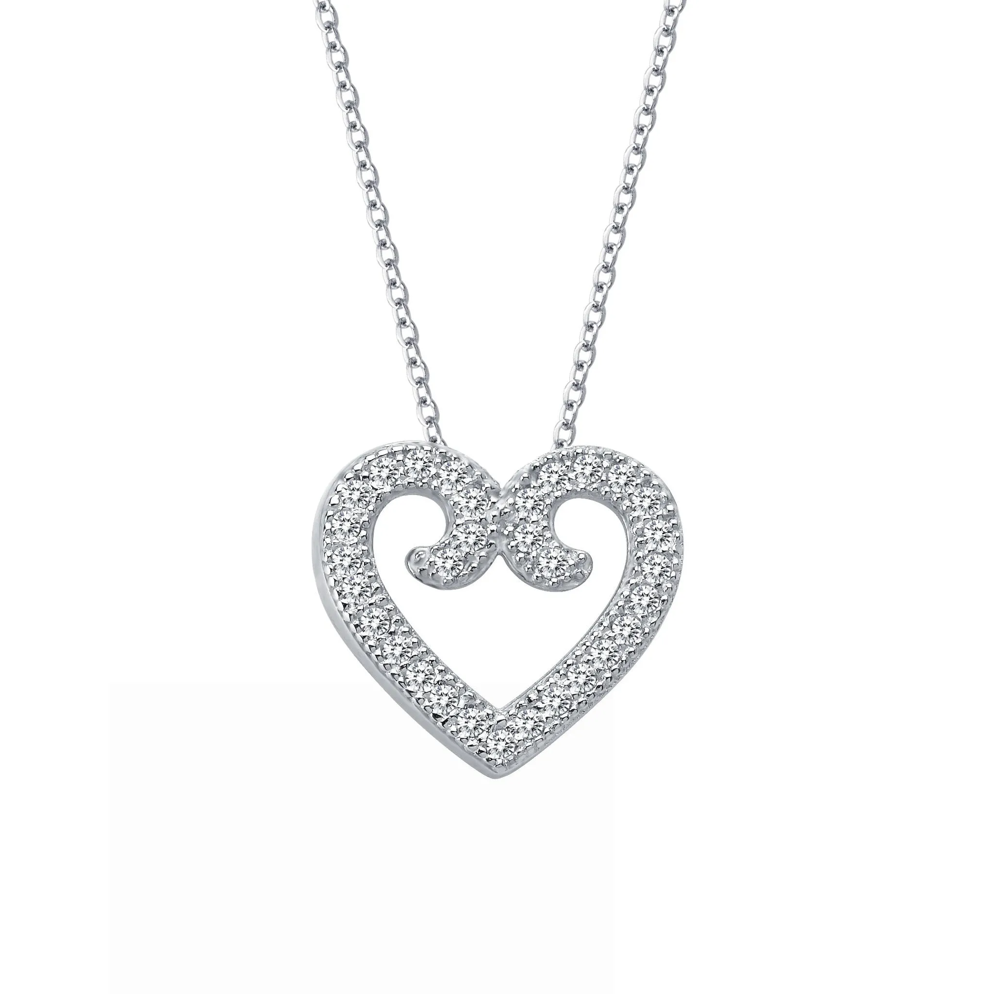Sterling Silver and Platinum Heart Necklace