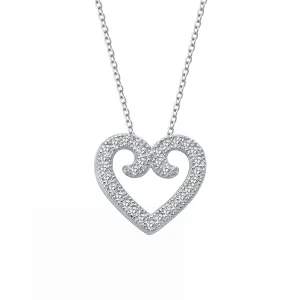 Sterling Silver and Platinum Heart Necklace
