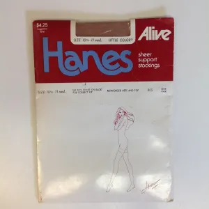 Vintage 1970's NOS Hanes Alive Sheer Support Stockings Size 10 1/2-11 Medium Little Color Reinforced Heel and Toe 805